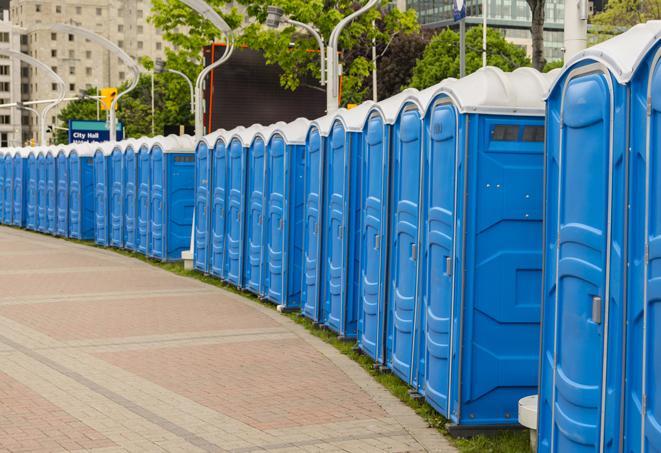 Seasonal porta potty units set up at a Santa Rosa, California venue
