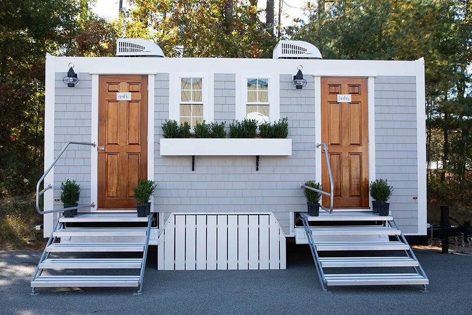 Wedding restroom units discretely staged at a venue in Santa Rosa, California